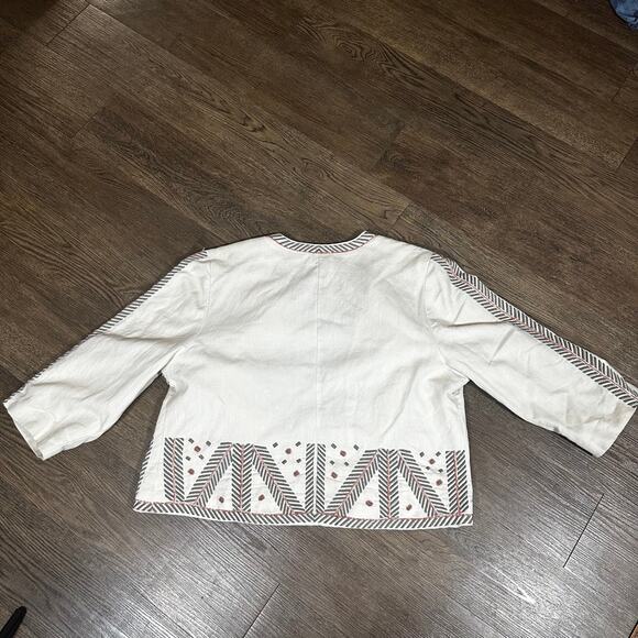 CHICOS Artisan Cropped Boho Jacket sz3 Cream Embroidered Beaded Tribal - Picture 8 of 12